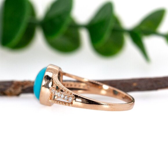 2.6cts Sleeping Beauty Turquoise Ring in 14K Solid Gold with Natural Diamonds - Picture 6 of 8